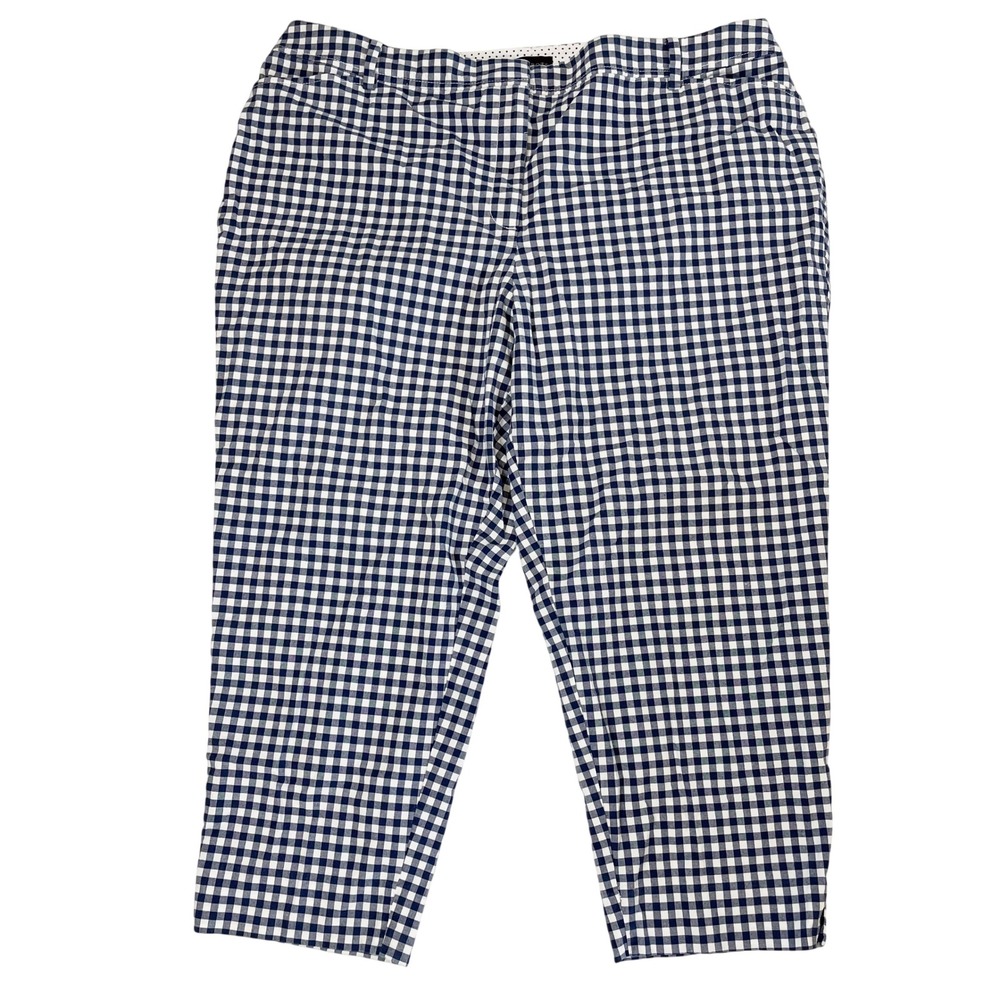 Talbots Perfect Crop Pant 22W Navy Blue White Gingham Check Stretch Cotton Plus